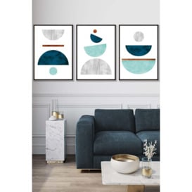 Teal, Mint Green and Grey Abstract Mid Century Geometric Framed Wall Art - Large