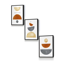 Orange, Gold and Grey Abstract Mid Century Geometric Framed Wall Art - Small