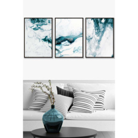 Teal Blue Abstract Ocean Waves Framed Wall Art - Large