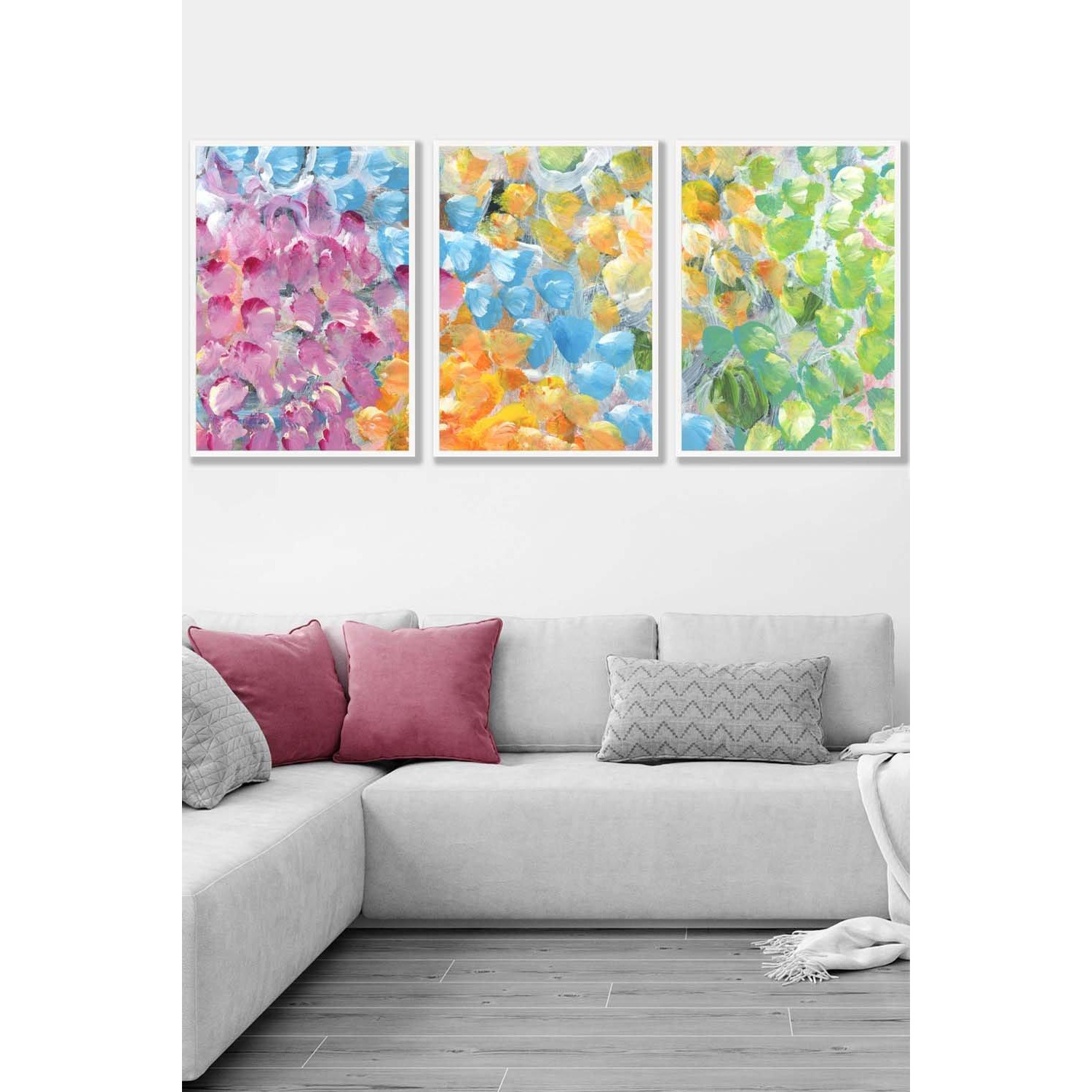 Set of 3 White Framed Abstract Tropical Summer Fruits Wall Art - image 1