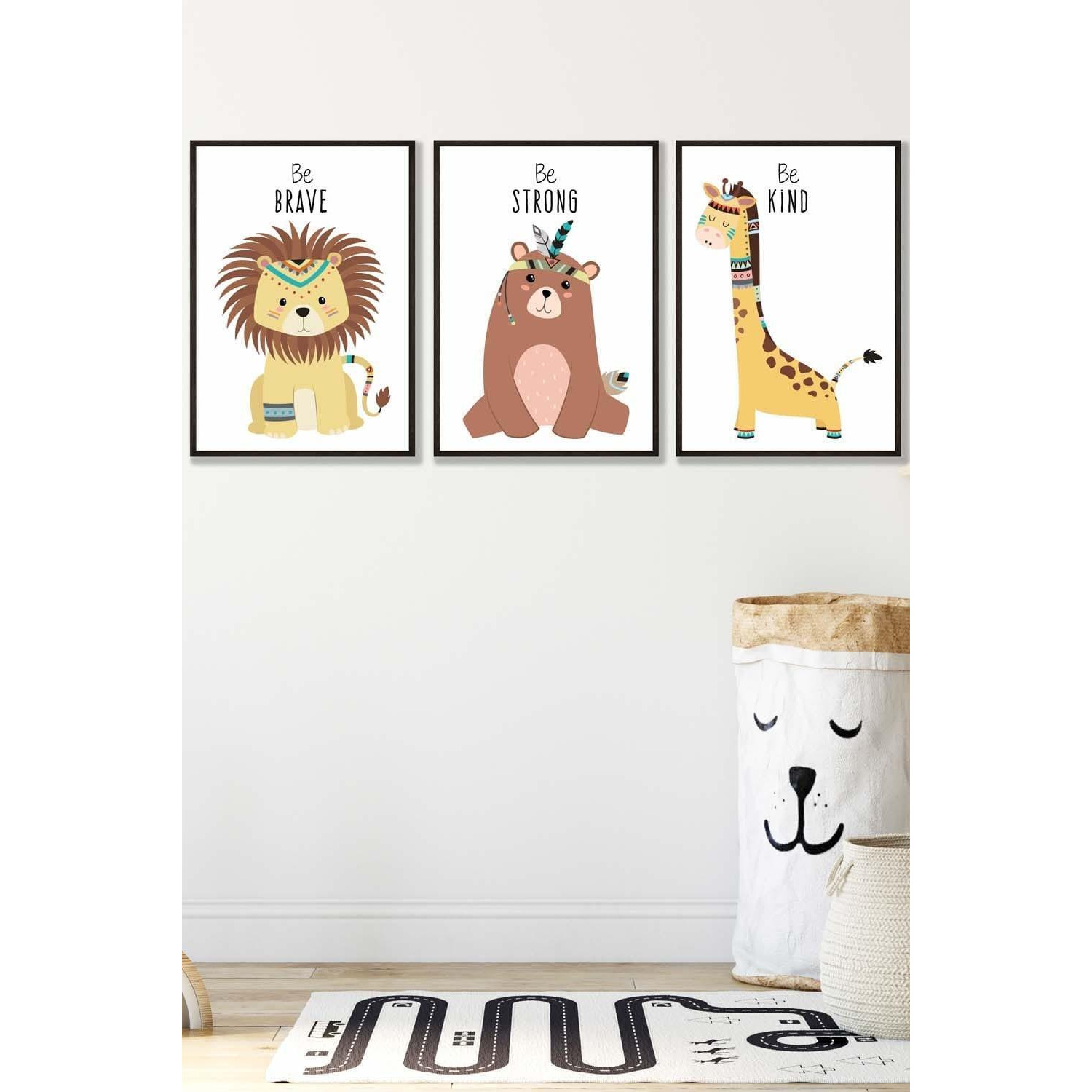 Nursery Tribal Lion, Bear, Giraffe Quote Prints Framed Wall Art - Medium - image 1