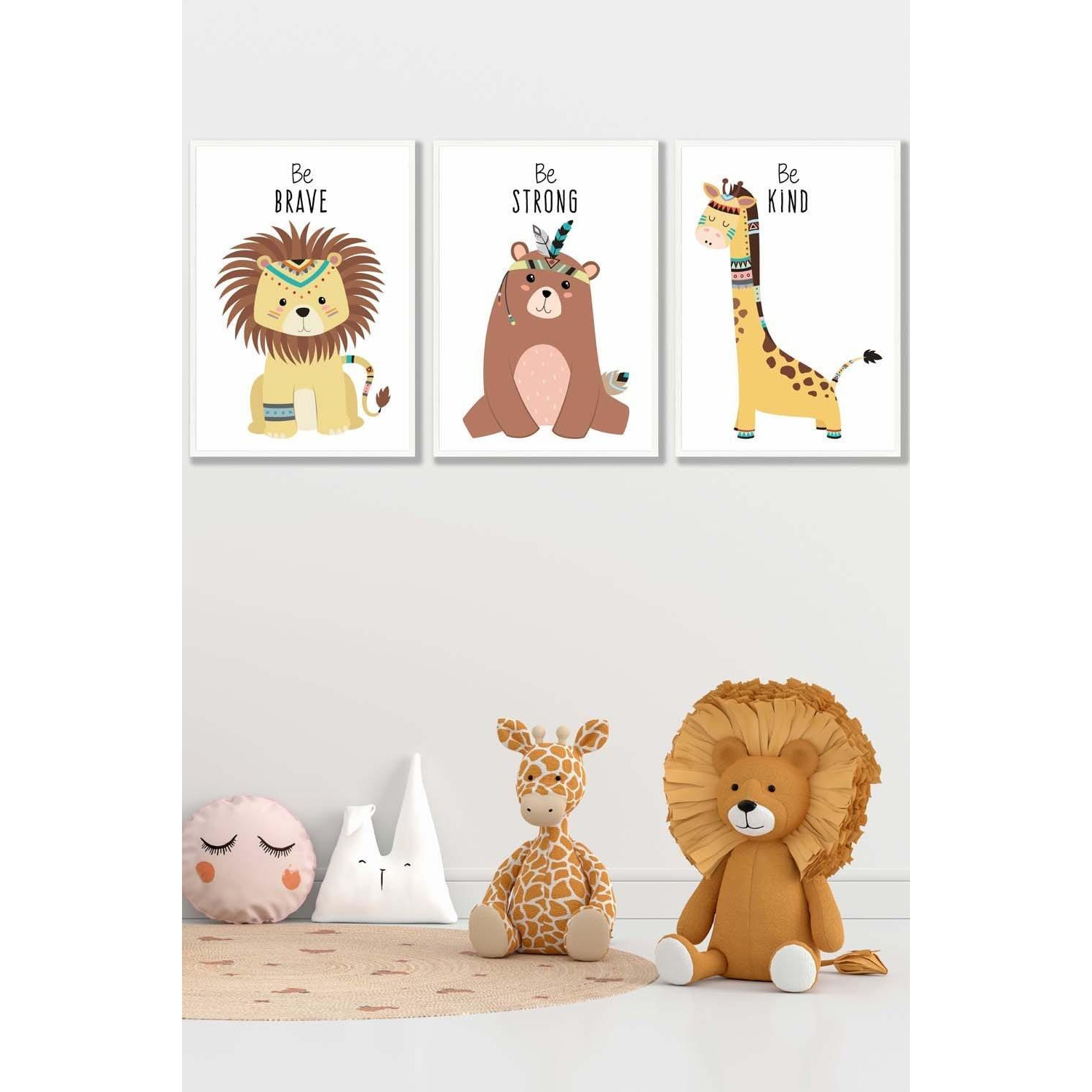 Nursery Tribal Lion, Bear, Giraffe Quote Prints Framed Wall Art - Medium - image 1