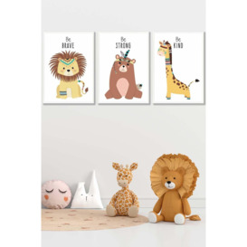Nursery Tribal Lion, Bear, Giraffe Quote Prints Framed Wall Art - Medium