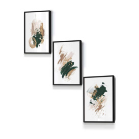 Abstract Green Beige and Gold Oil Strokes Framed Wall Art - Small