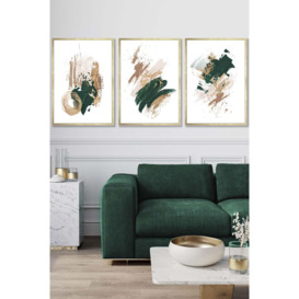 Abstract Green Beige and Gold Oil Strokes Framed Wall Art - Large