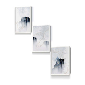 Set of 3 White Framed Abstract Minimal Navy and White Cliffs Wall Art - thumbnail 1