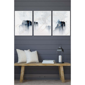 Set of 3 White Framed Abstract Minimal Navy and White Cliffs Wall Art - thumbnail 1