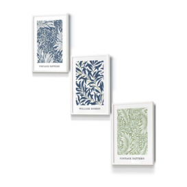 Set of 3 White Framed Blue & Green William Morris Vintage Floral Wall Art - thumbnail 1