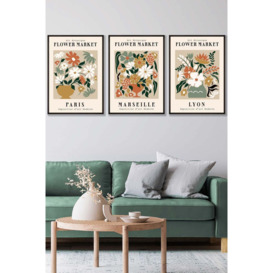 Flower Market Paris Exhibition in Neutral Colours Framed Wall Art - Large