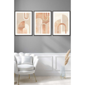 Set of 3 Black Framed Mid Century Terracotta and Beige Arches Wall Art