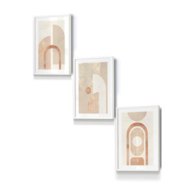Set of 3 White Framed Mid Century Beige and Terracotta Arches Wall Art - thumbnail 1
