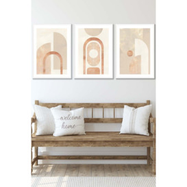 Set of 3 White Framed Mid Century Beige and Terracotta Arches Wall Art - thumbnail 1