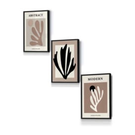 Set of 3 Black Framed Matisse Style Floral Cut Out Browns & Black Wall Art - thumbnail 1