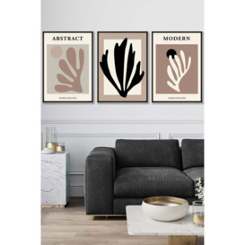 Set of 3 Black Framed Matisse Style Floral Cut Out Browns & Black Wall Art - thumbnail 1