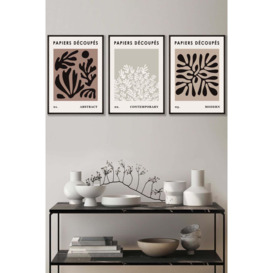 Set of 3 Black Framed Matisse Style Floral Cut Out Brown & Black Wall Art