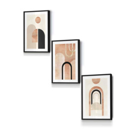 Set of 3 Black Framed Mid Century Terracotta and Black Arches Wall Art