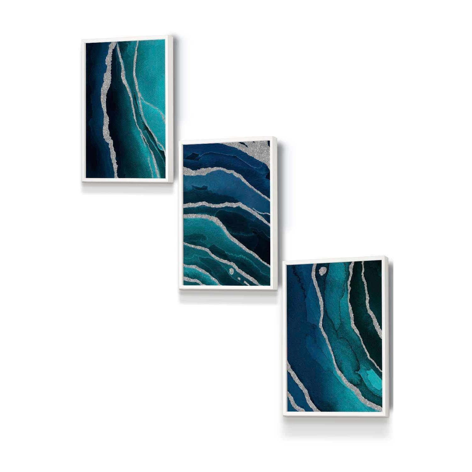 Abstract Teal Blue Silver Strokes Framed Wall Art - Small - image 1