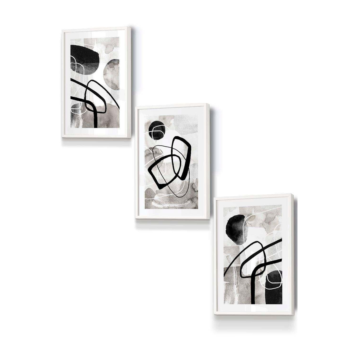 Abstract Black Grey Watercolour Shapes Framed Wall Art - Small - image 1