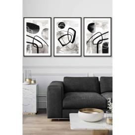 Abstract Black Grey Watercolour Shapes Framed Wall Art - Large