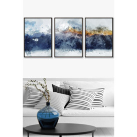 Abstract Navy Blue and Yellow Mountains Framed Wall Art - Large