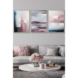 Abstract Navy Blue Grey Blush Pink Oil Framed Wall Art - Large