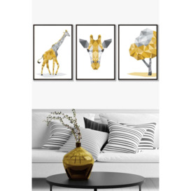Geometric Yellow Grey Giraffe Set Framed Wall Art - Large - thumbnail 1