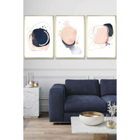 Framed Abstract Navy Blue and Blush Pink Framed Wall Art - Large