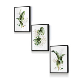 Framed Green and Gold Botanical Leaves Framed Wall Art - Small