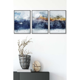Abstract Navy Blue and Yellow Mountains Framed Wall Art - Medium