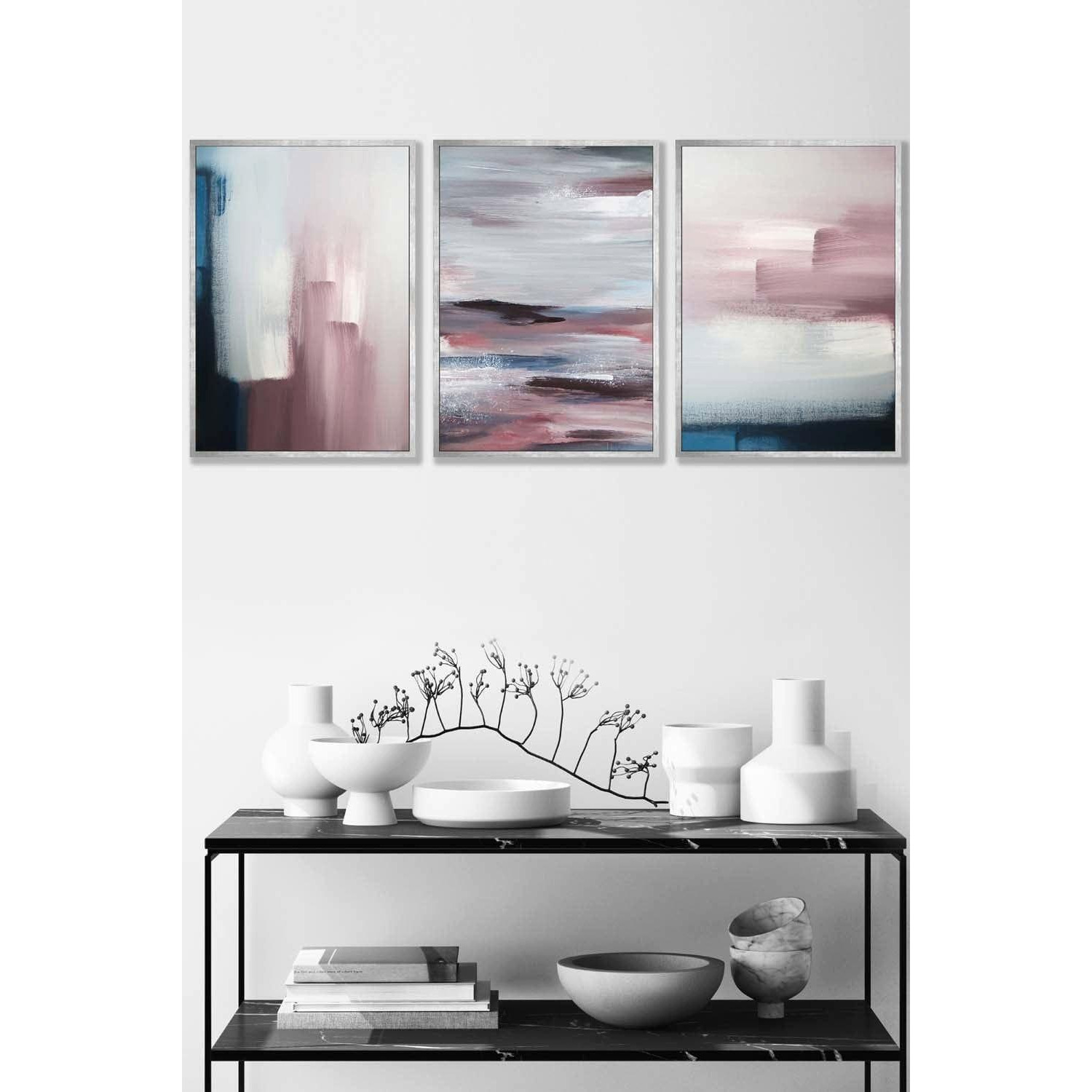 Abstract Navy Blue Grey Blush Pink Oil Framed Wall Art - Medium - image 1
