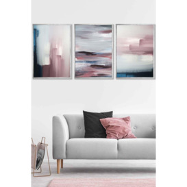 Abstract Navy Blue Grey Blush Pink Oil Framed Wall Art - Large