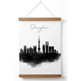 Shanghai Watercolour Skyline City Poster with Oak Hanger