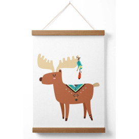Reindeer Tribal Animal Poster with Oak Hanger