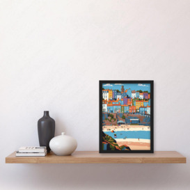 Tenby Castle Beach in Wales Colourful Townscape Artwork Framed Wall Art Print A4 - thumbnail 3