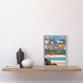 Tenby Castle Beach in Wales Colourful Townscape Artwork Framed Wall Art Print A4 - thumbnail 2