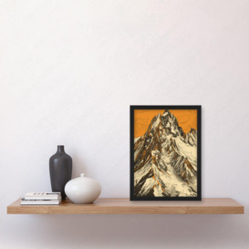 K2 Mountain Peak Summit Climbers White and Orange Artwork Framed Wall Art Print A4 - thumbnail 2