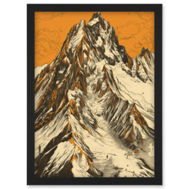 K2 Mountain Peak Summit Climbers White and Orange Artwork Framed Wall Art Print A4 - thumbnail 1