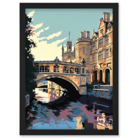 Bridge of Sighs Cambridge University on Cam River Artwork Framed Wall Art Print A4