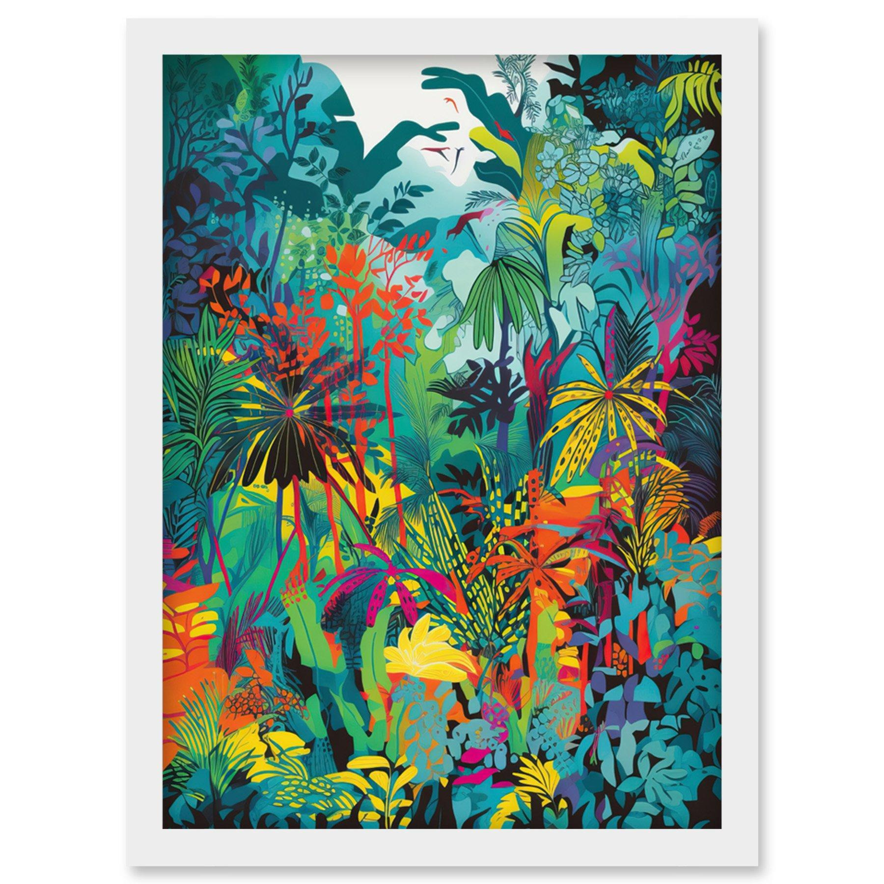 Rainforest Landscape Vibrant Multicoloured Nature Artwork Framed Wall Art Print A4 - image 1
