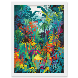 Rainforest Landscape Vibrant Multicoloured Nature Artwork Framed Wall Art Print A4 - thumbnail 1
