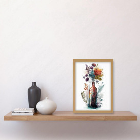 Wine Bottle with Wildflower Floral Spring Bouquet Artwork Framed Wall Art Print A4 - thumbnail 2