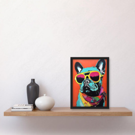 French Bulldog Wearing Sunglasses and Bandana Artwork Framed Wall Art Print A4 - thumbnail 2
