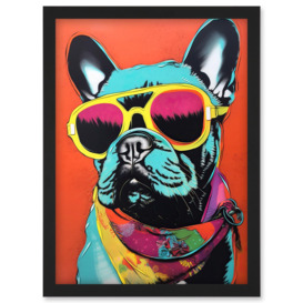 French Bulldog Wearing Sunglasses and Bandana Artwork Framed Wall Art Print A4 - thumbnail 1