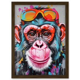 Chimpanzee Monkey With Sunglasses Graffiti Pop Art Artwork Framed Wall Art Print A4 - thumbnail 1