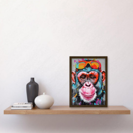 Chimpanzee Monkey With Sunglasses Graffiti Pop Art Artwork Framed Wall Art Print A4 - thumbnail 3