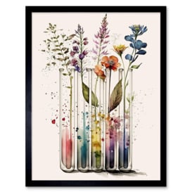 Wall Art Print Wildflowers Rainbow Colour Water Glass Test Tubes Art Framed