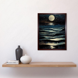 Full Moon Rising Over Clear Night Sky Tidal Waves Art Print Framed Poster Wall Decor 12x16 inch - thumbnail 3
