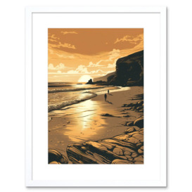 Wall Art Print Couple walking on the Beach at Sunset Artwork Framed 9X7 Inch - thumbnail 1