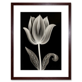 Wall Art Print A Single Tulip Flower Black and White Folk Artwork Framed 9X7 Inch