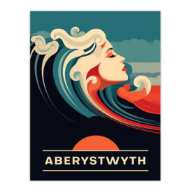 Wall Art Print The Seaside Calls Aberystwyth Beach Wales UK Sunset Woman of the Waves Sea Siren Ocean Poster